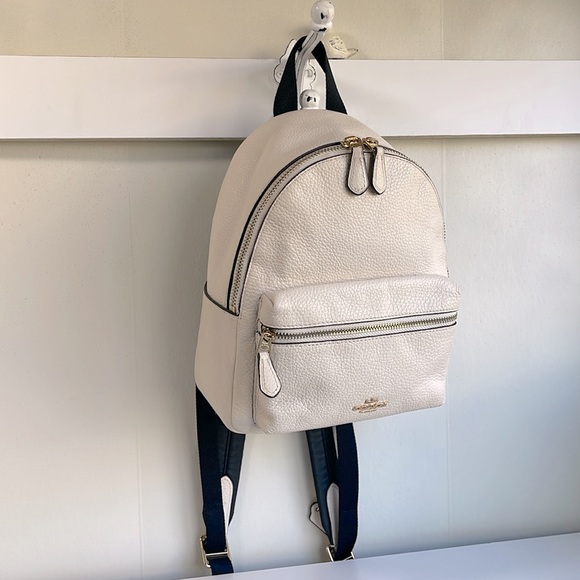 COACH Pebbled Leather Mini Charlie Backpack Color Chalk - Picture 7 of 17